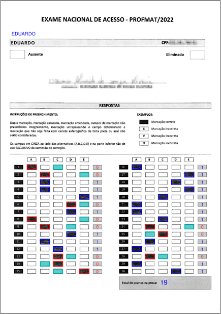 folha de respostas corrigida